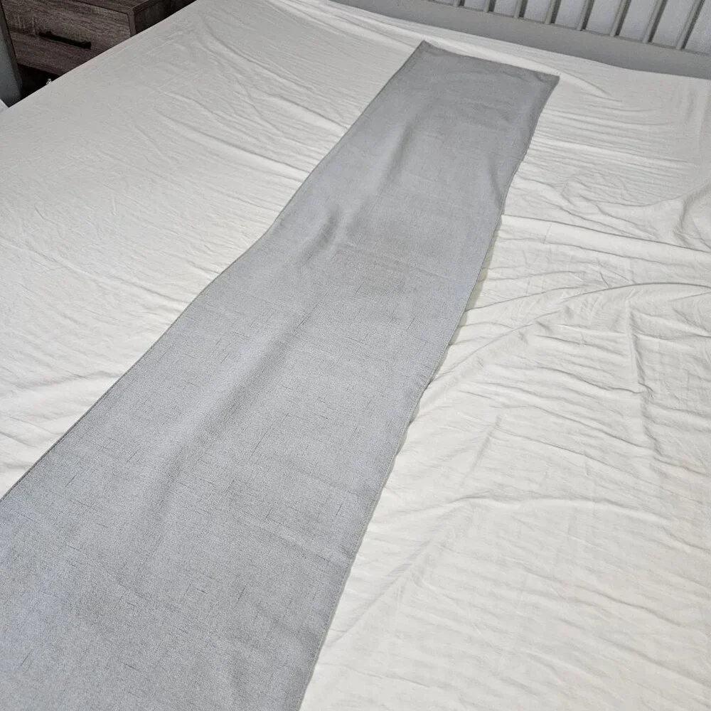Gray Linen-Look Table Runner 70x14 Inch with Lace Trim Neutral Farmhouse Decor